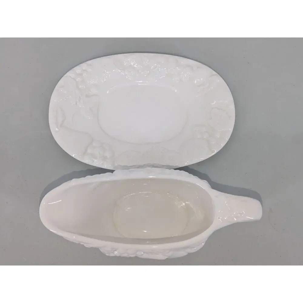Gibson Elite White Fruit 2-PC Gravy Boat Saucer & Under Plate